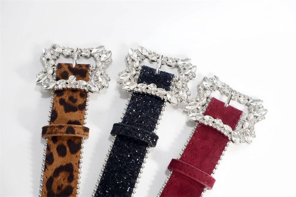 Pohullan Women Rhinestones Buckle Pu Belt Adult Waistband Dress Pants Formal Occasion Accessories2