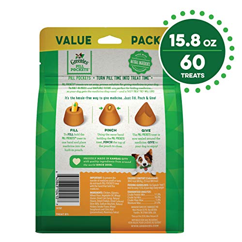 GREENIES PILL POCKETS Capsule Size Natural Dog Treats Chicken Flavor, 15.8 oz. Value Pack (60
