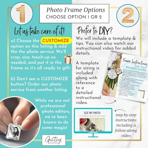 Image of Bouquet Photo Charm Wedding Memory Something Blue Angel - I Know You'd Be Here If Heaven Honor Love One, Silver Finish Handmade Bridal Jewelry White Glass Pendant 2 Frames Gift Message & Box for Bride