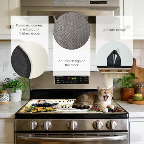 Image of Nuxovilar Rooster Kitchen Stove Top Cover, 20.47x28.34 Inches Polyester | Cooktop mat kitchen decor glass cooktop cover gas cooktop protector for kitchen, apartment countertop (Rooster quote print)