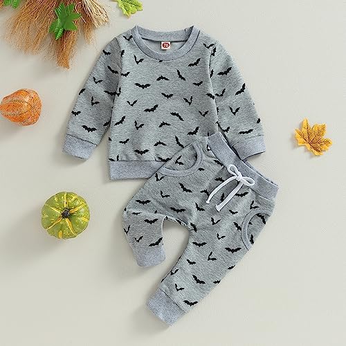 YINGISFITM Baby Girl Boy Halloween Outfit Halloween Pumpkin Shirt Spook Sweatshirt Top Pants Set Toddler Fall Winter Clothes3