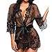 Tuopuda Femme Chemise de Nuit Sexy Dentelle Lingerie Pyjama en Dentelle Transparente avec G-String Robes de Chambre Vêtements de Nuit Nuisette Peignoirs de Bain,XL,Noir
