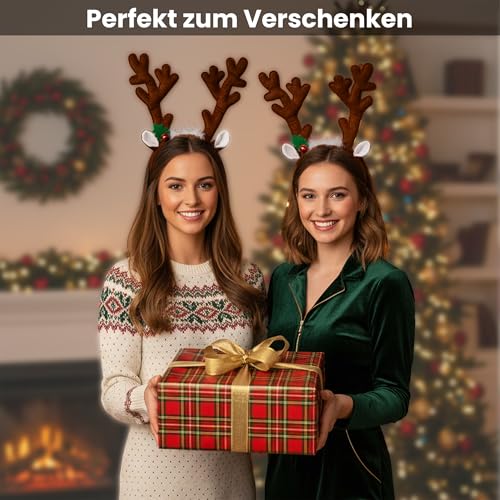 Balinco Rentier Haarreif mit Geweih und Ohren für Erwachsene und Kinder – Braune Elchgeweihe Weihnachts Haar-Accessoire für Party, Karneval, Cosplay oder festliche Foto-Requisiten – Einheitsgröße