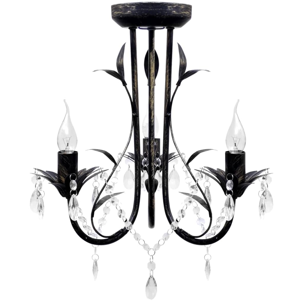 Vidaxl Antique Black Art Nouveau Style Black Metal Chandelier With Crystal Beads 3Xe14 Bulbs