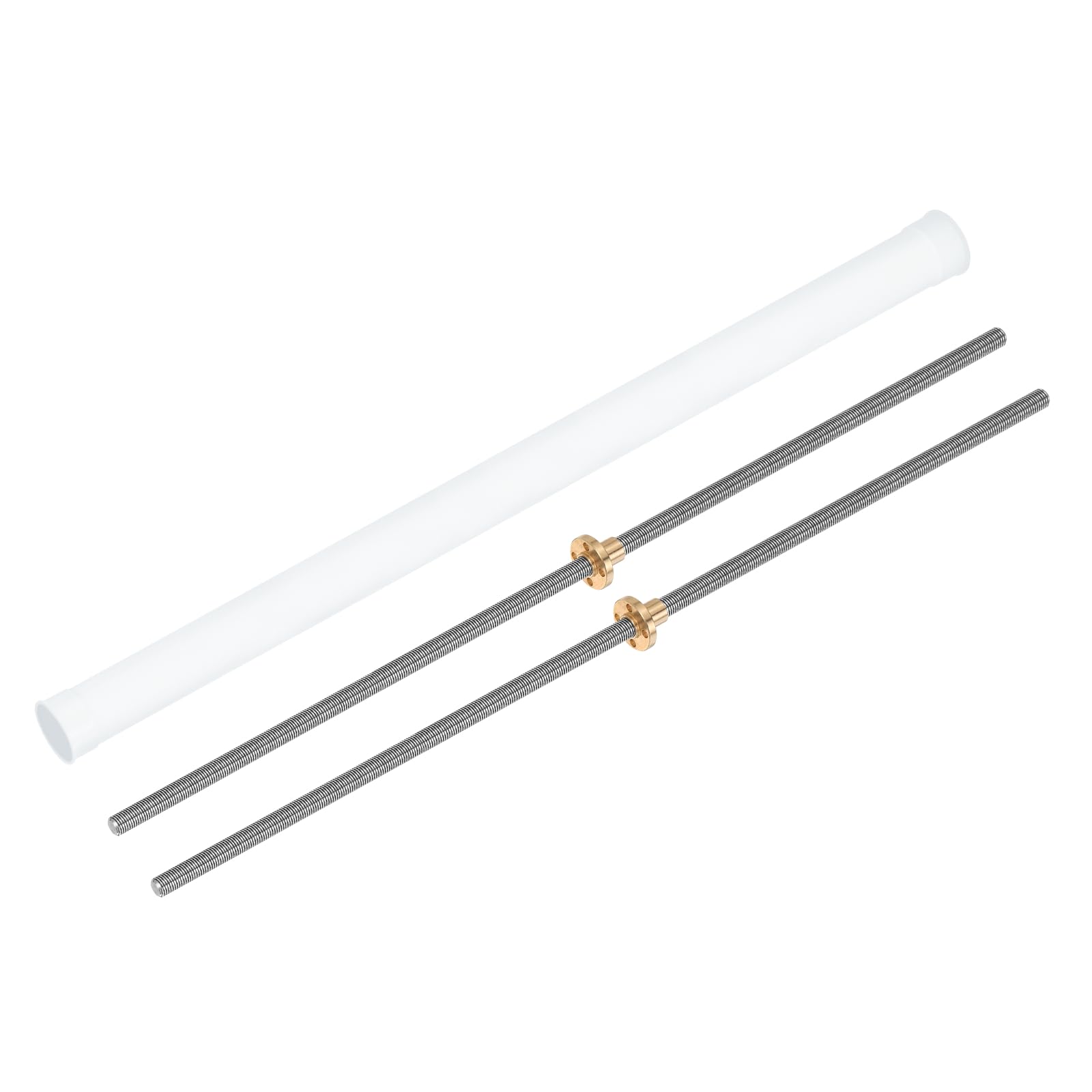 QUARKZMAN 2 Pcs Vis Mère 450mm Tr8X1 Avec Écrous En Laiton (Pas De 1mm, 1 Départ, Avance De 1mm), Tige Filetée En Acier Inox 304 Pièces D'Upgrade Avec Tube D'Emballage En Plastique, Argenté