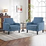 VINGLI Mid Century Modern Accent Chair Set of 2,Navy Blue Chenille Chairs for Living Room Upholstered Armchair with Scooped Arms for Bedroom,Apartment,Studio,Office,Waiting Room