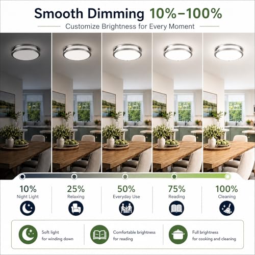 Image of 2-Pack 10Inch Flush Mount Ceiling Lights, 30W 3200lm Super Bright LED 2700K /3000K /4000K /5000K /6500K Adjustable Dimmable Ceiling Light, Brushed Nickel Light Fixture for Closet Kitchen Hallway Bathroom
