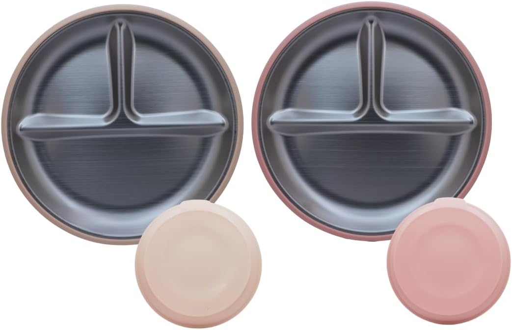 Stainless Steel Suction Plates for Babies & Toddlers – 2 Pack Divided Baby Plates with Strong Suction Base – Unbreakable Non-Toxic Baby Led Weaning Feeding Set – BPA Free, Dishwasher Safe