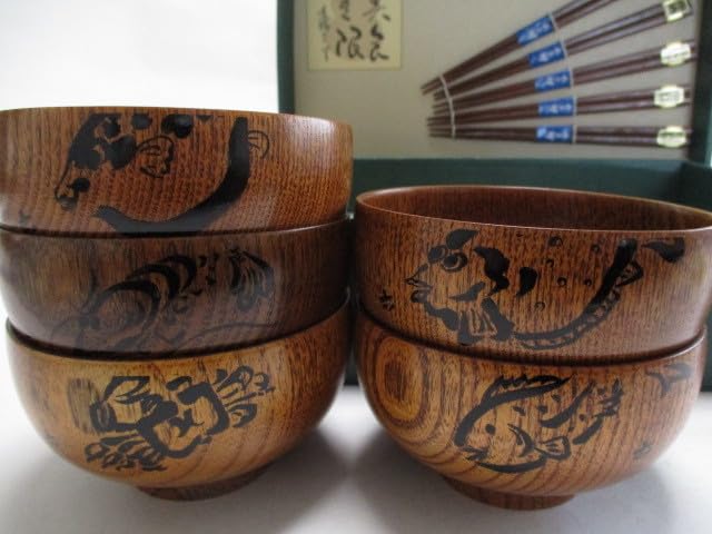 Amazon.co.jp: 漆器 椀 5個 天然木 漆塗装 汁椀 吸い物椀 箸付き 道場