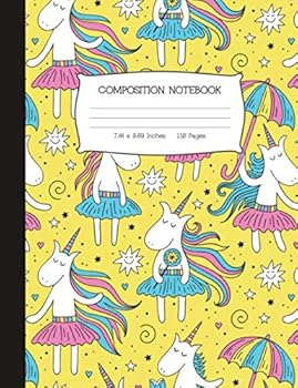 Paperback Composition Notebook: Dancing Unicorn Wide Ruled Blank Journal Book