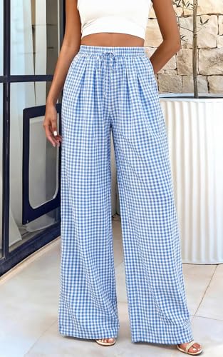Image of PRETTYGARDEN Womens Pants Elastic Waist Floral Lightweight Palazzo Pants for Women Casual Lounge Wide Leg Pants Woman