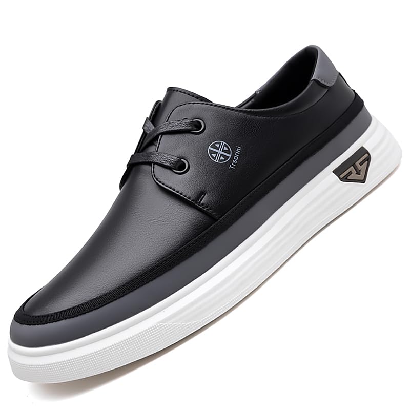 Trsorini Mens Casual Shoes 2-Eye Lace Soft Breathable Business Classic Flat Moccasin Leather Men's Shoes