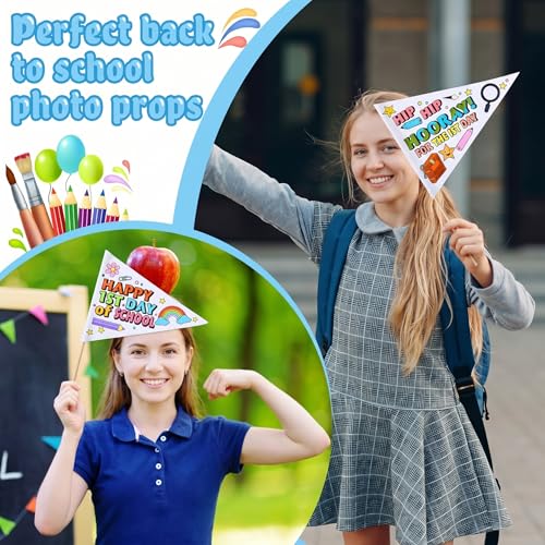 Image of 36 Packs First Day of School Flag Crafts Back to School Crafts Color Your Own Pennant Flag for Classroom Photo Prop Preschool Welcome Decor