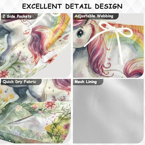 Pigsaly Boys Swim Trunks Cute Unicorn Running Boys Board Shorts Swimsuit Swimwear Summer Bathing Suit 4T3