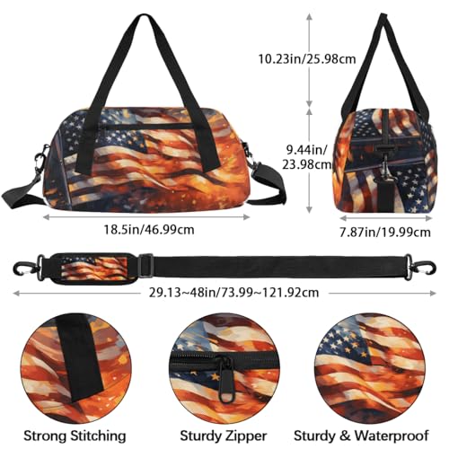 American Flag Duffel Bag for Women Men Flag Pattern Waterproof Sports Tote Gym Bag for Dance Traveling Gymnastics Outdoor Camping Overnight Stay Duffel Bag3