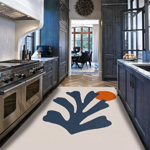 Tapis de salon bleu marine style Matisse algues tapis lavables et pliables - 4