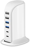 Upoy 45W 6-Port Charging Station: 4 USB-A + 2 USB-C Fast Charger Hub for iPhone, iPad, Kindle - Compact Travel Organizer