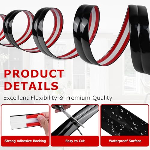 Image of inch1 Roll Flexible PVC Wall Molding Trim - Decorative & Protective Caulk Strip for Table Edges, Door Frames, Baseboards, and Corners (Black)