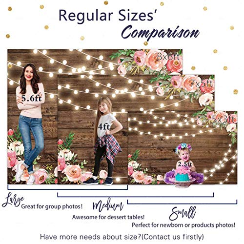 Allenjoy 7x5ft Fabric Rustic Floral Wooden Backdrop for Baby Shower Bridal Wedding Studio Photography Pictures Brown Wood Floor Flower Wall Background Newborn Birthday Party Banner Photo Shoot Booth - Thumbnail 3