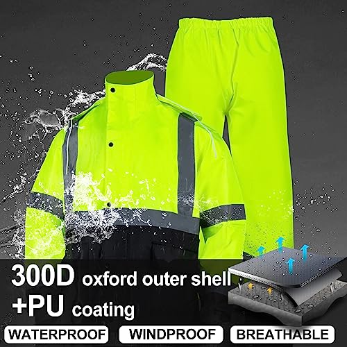VENDACE Class 3 High Visibility Rain Suits,Rain Gear for Men Yellow/Lime Reflective Hi Vis Safety Rain Work Jacket,Pants Waterproof (L/XL) - Thumbnail 6