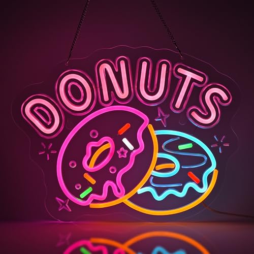 Image of Donuts Neon Sign, Neon Lights Hanging Wall Art Decoration for Home Kitchen Business Bakery Restaurant Bar Cafe Fast Food Shop, USB Powered Ultra Bright Dimmable