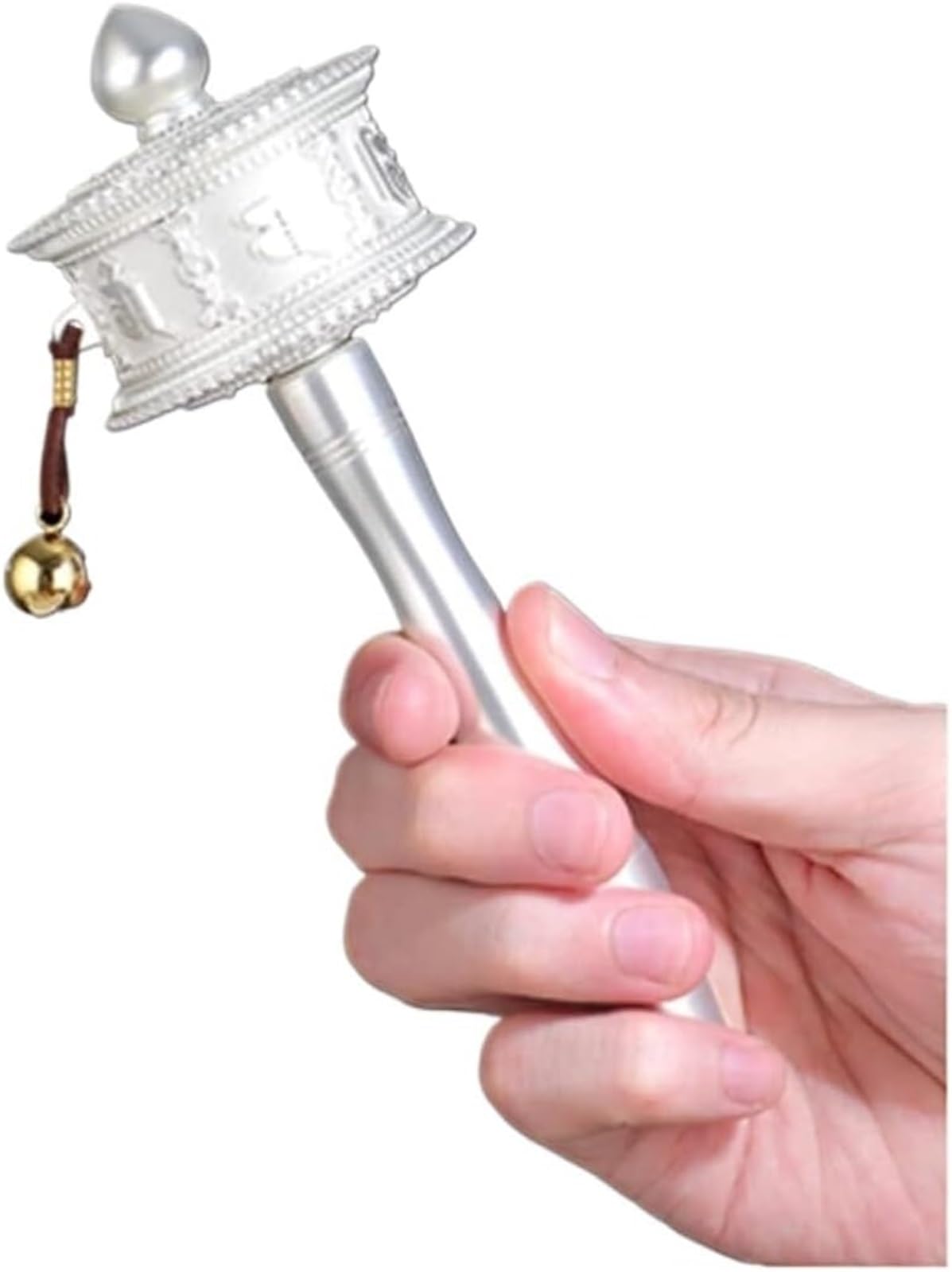 VHJdtE Prayer wheels, Wheel Tibetan copper prayer wheel hand-held rotating mantra used for meditation(Silver,M)