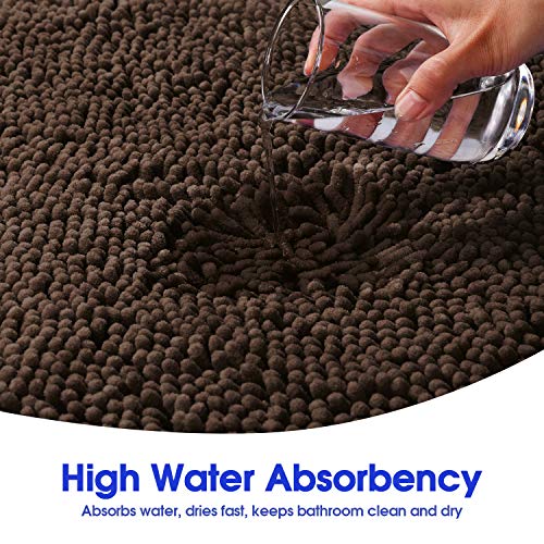 Homeideas 3 Pieces Brown Bathroom Rugs Set, Ultra Soft Non Slip Bath Rug And Absorbent Chenille Bath Mat, Includes U-Shaped Contour Rug, Bath Mat And Toilet Lid Cover Set Perfect For Bathroom #TOP5