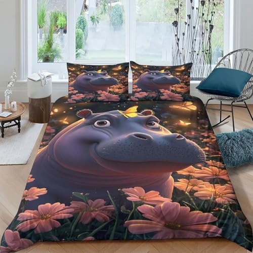 Housse de couette hippo 135x200 parure lit microfibre ado