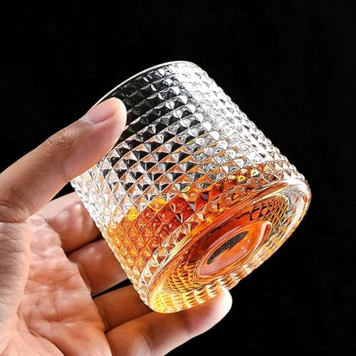 Image of Spinning Whiskey Glass with Hemispherical Base - Set of 2, 170ml Elegant Crystal Barware Gift (2, Rotating Dot)