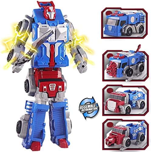 Cars Robot Transform Toys for 3 4 5 6 7 Year Old Boys Kids, 2-in-1 Trucks Heros Figure Rescue Bots with Weapon, Magnetic STEM Educational Building Vehicles, Birthday Gift for Toddler Girls (Blue)