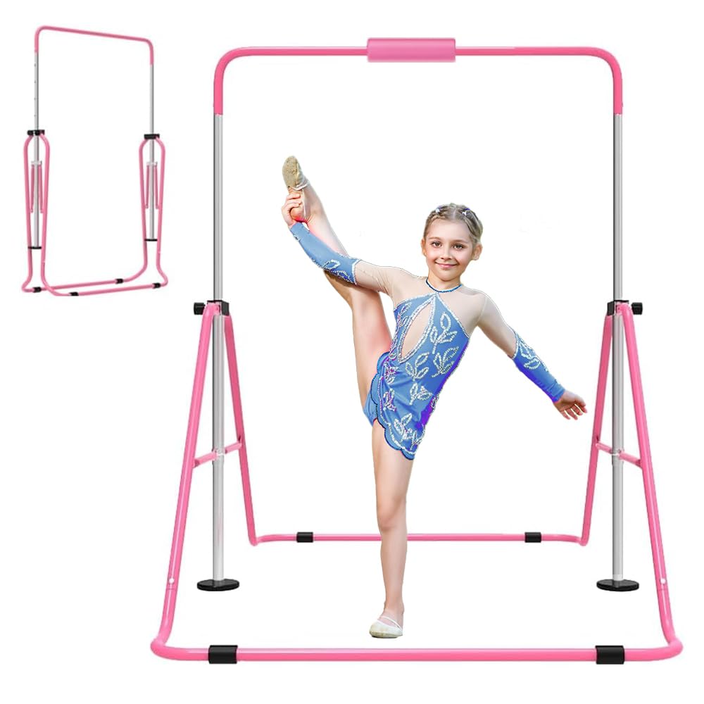 Photo 1 of Jivifao Gymnastics Bar with Self-Inflating Mat for Kids, Adjustable Height Gymnastic Horizontal Bars with Mat, Folding Gymnastic Training Monkey Bars, Junior Expandable Training Kip Bar for Home
