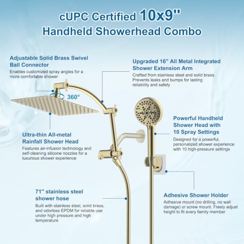 Hibbent Metal 10" High Pressure Rain Shower Head Combo, Polished Brass by Hibbent - Used condition - Image 7