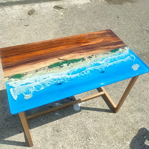 NAV KONST epoxy resin ocean art solid wood coffee table for living room (2.5 ft x 4 ft)