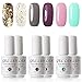 Gellen Gel Nail Polish Set - 6 Colors Glitters of Gold Silver and Pure Pink Mint Green Grays