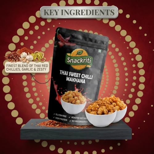 Image of Snackriti 30g Thai Sweet Chilli Flavoured Roasted Makhana | Sweet & Spicy Crunchy Fox Nuts Snack | Healthy Low Calorie Superfood, High Protein & Gluten Free | Guilt-Free Anytime Snacking