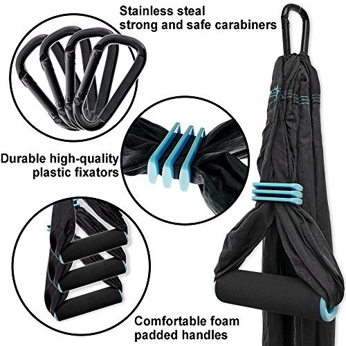 Aerial Yoga Swing Set - Yoga Hammock Trapeze Swing - Trapeze Yoga Kit - Flying Yoga Inversion Tool - Antigravity Ceiling Hanging Yoga Sling - Adult Kids Arial Door Yoga Swing (Black)