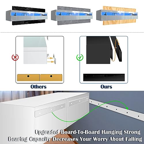 Vmobili Floating TV Stand with Led Lights,71\" Wall Mounted Entertainment Center with Storage,TV Cabinet Stand with Power Outlet, Modern Wall Mounted Wood Media Console for Living Room,Bedroom