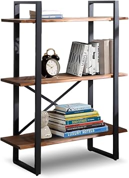 northbeam Concord Live Edge Solid Wood 3 Tier Shelf for Bedroom, Office - 3-Tier Shelf Book Case - Modern Wooden Book Shelves with Sturdy Standing Storage Rack, Narrow Bookshelves Storage Organize