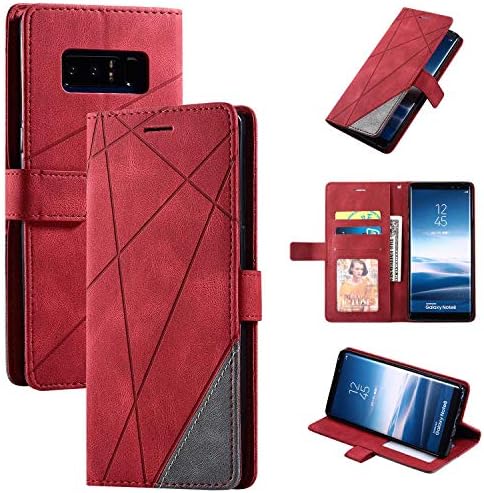 Galaxy Note 8 Case, SONWO Premium Leather Flip Wallet Case Magnetic Closure Card Slots Kickstand Phone Case for Samsung Galaxy Note 8, Red
