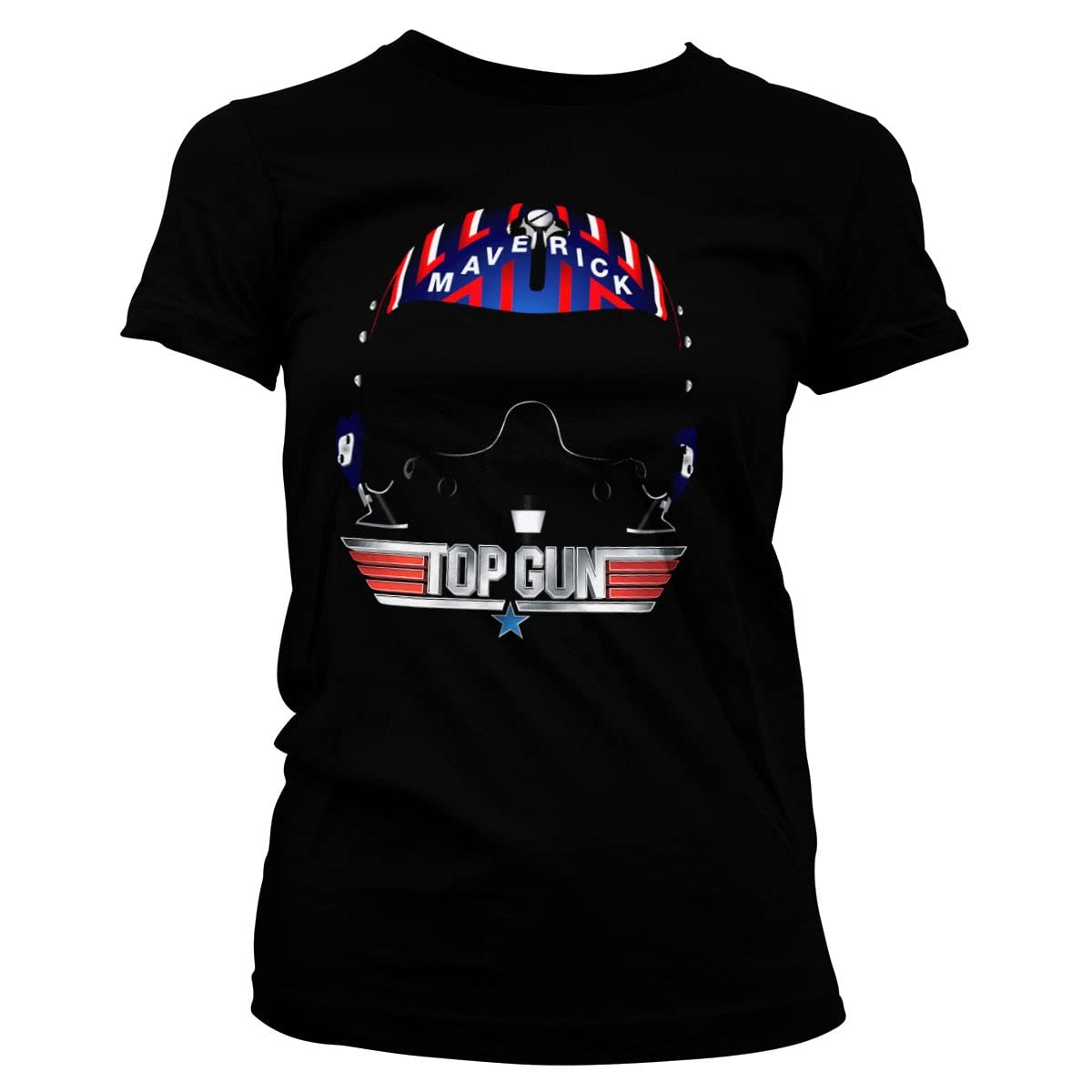 Difuzed Women's Black Top Gun Officially Licensed Maverick Helmet T-Shirt (Black)