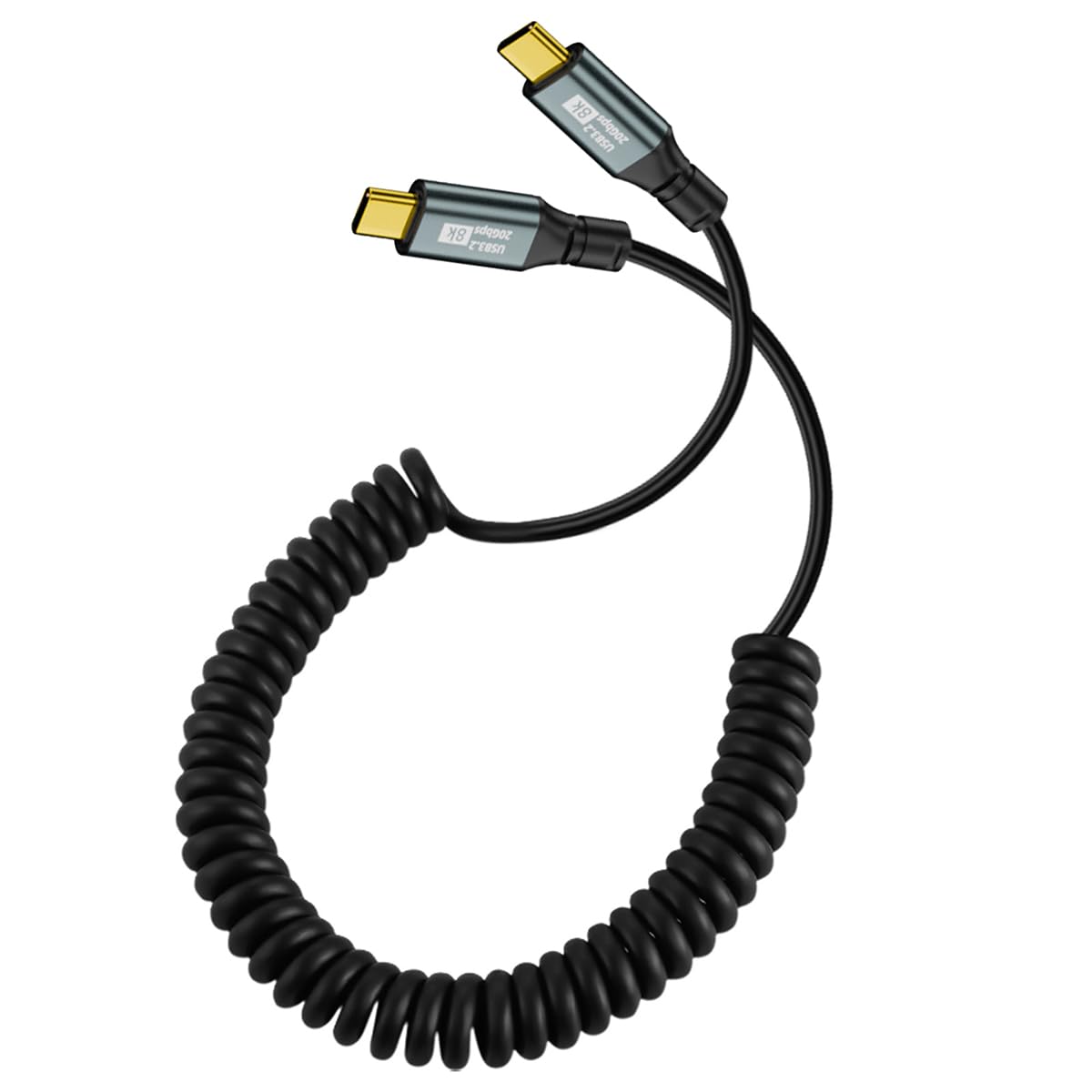 CY Stretch Coiled USB-C USB4 Cable 20Gbps 100W 8K for Laptop Keyboard Tablet Type-C Male to Male Cable Power & Data