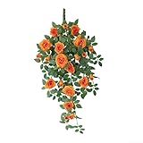 Vid de rosas artificiales, cesta para colgar en la pared, flores para balcón, decoración de pared del hogar, planta de orquídea colgante simulada (naranja)