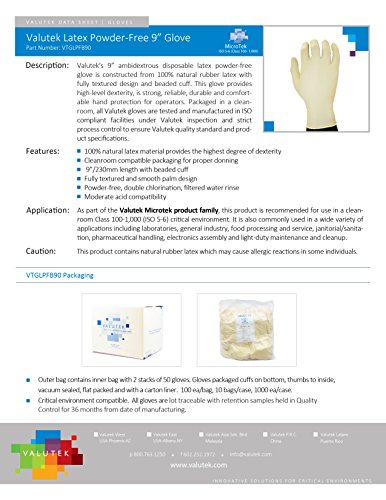 Valutek Vtglpfb90-M Non-Sterile Latex Cleanroom Gloves [9In Cuff, Ambidextrous, Disposable] 1000 Gloves, Medium #TOP2