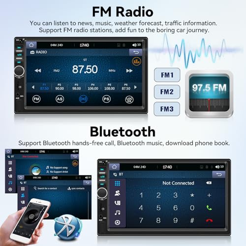 Universal Double Din Car Stereo 7 inch Touchscreen with Carplay Android Auto Mirror Link FM Receiver Multimedia Player Head Unit Bluetooth 5.1 EQ USB TF AUX+ Backup Camera & Remote & MIC