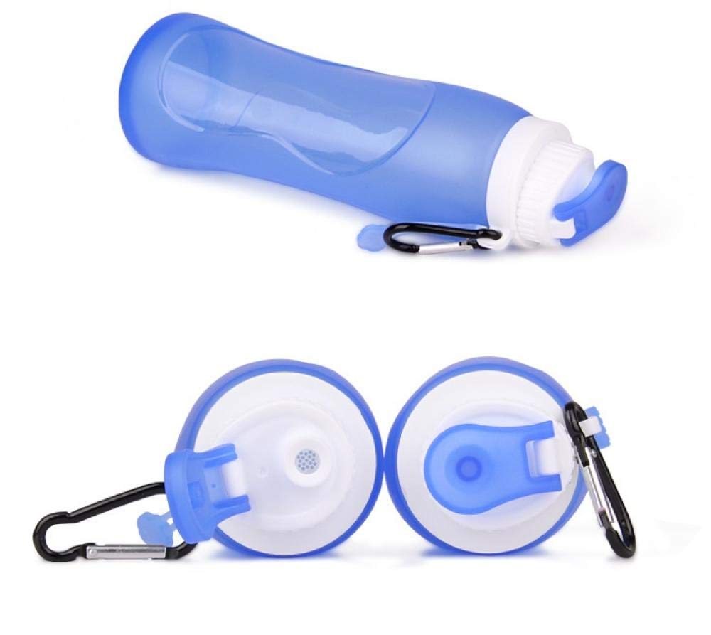Botella de agua de silicona plegable creativa de 500 ml para deportes, camping, viajes, mi botella de bicicleta de plástico, color: rojo (color: azul)