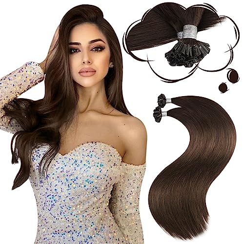 Moresoo Hot Fusion U Tip Hair Extensions Real Human Hair Dark Brown Keratin Bond Nail Tip Hair Extensions Color Brown Remy Human Straight 22 Inch 50G/50S 50G #4