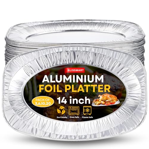 BlissMart Foil Platters 3pk Large Aluminium Foil Platter Serving Party Trays Oven and Freezer Safe Reusable Serving Platter Set Recyclable Trays Multipack