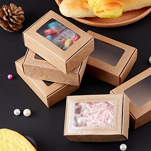 Benecreat 30 Pack 3.3X2.3X1 Rectangle Brown Kraft Paper Boxes With Clear Window For Wedding Party Favor Treats, Mother's Day Gift, Bakery And Jewelry Packaging #TOP6
