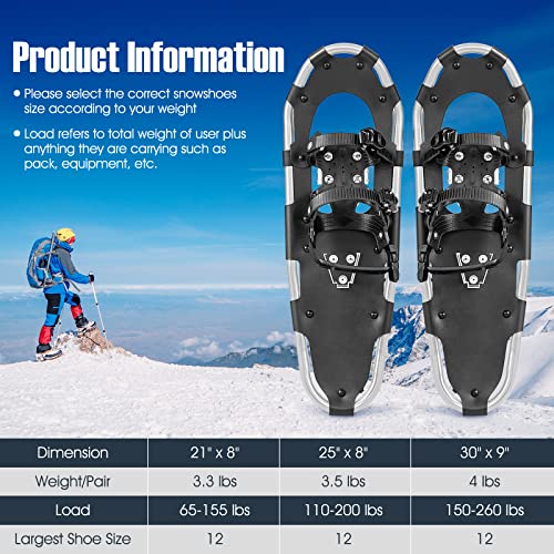 Safstar 21" Terrain Snow Shoes, Aluminum Alloy All Terrain Snowshoes W/Trekking Poles & Carrying Tote Bag, 4-In-1 Lightweight Terrain Snowshoes For Men Women Youth Kids, Easy To Wear (Silver) #TOP2