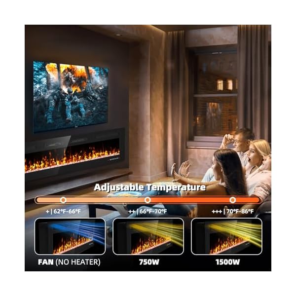 72 inch Electric Fireplace Inserts and Wall Mounted with Remote Control & Touch Screen 1500W Fireplace Heater with Timer - Image 4